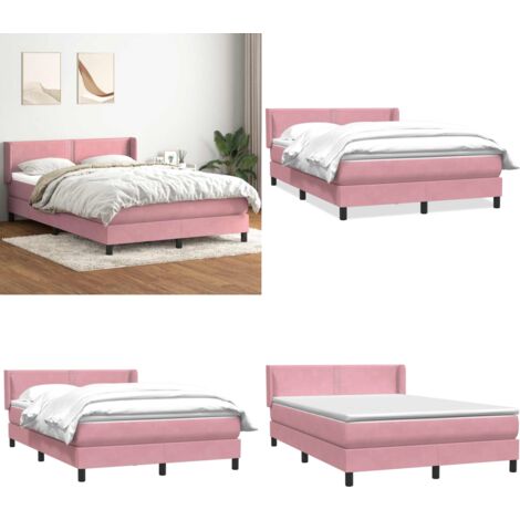 Giroletto a Molle con Materasso Rosa 160x210 cm in Velluto - Materasso a molle insacchettate - Letto a molle