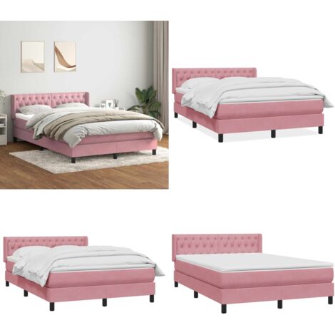 Giroletto a Molle con Materasso Rosa 160x210 cm in Velluto - Materasso a molle insacchettate - Letto a molle