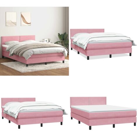 Giroletto a Molle con Materasso Rosa 160x210 cm in Velluto - Materasso a molle insacchettate - Letto a molle