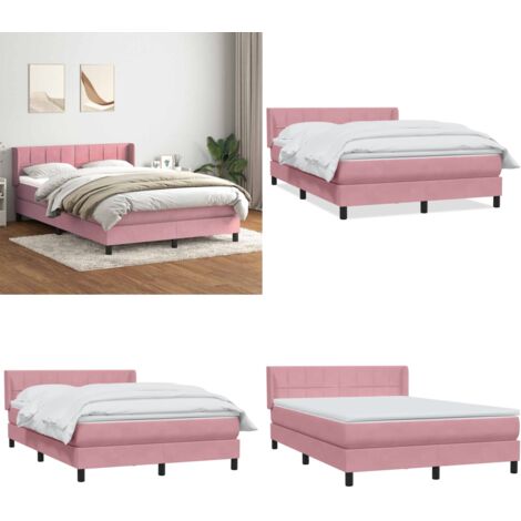 Giroletto a Molle con Materasso Rosa 160x210 cm in Velluto - Materasso a molle insacchettate - Letto a molle