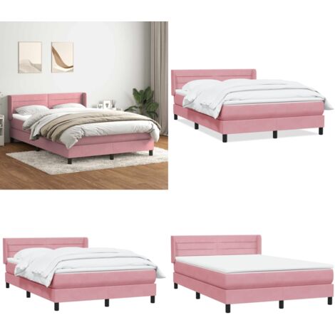 Giroletto a Molle con Materasso Rosa 160x210 cm in Velluto - Materasso a molle insacchettate - Letto a molle