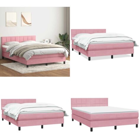Giroletto a Molle con Materasso Rosa 160x210 cm in Velluto - Materasso a molle insacchettate - Letto a molle