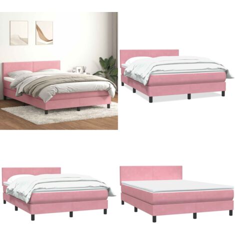 Giroletto a Molle con Materasso Rosa 160x210 cm in Velluto - Materasso a molle insacchettate - Letto a molle