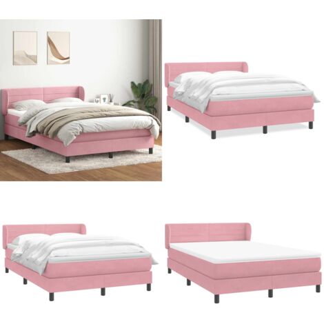 Giroletto a Molle con Materasso Rosa 160x210 cm in Velluto - Materasso a molle insacchettate - Letto rosa