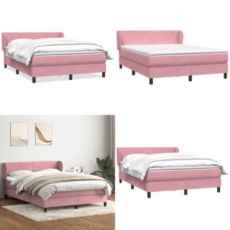 Giroletto a Molle con Materasso Rosa 160x210 cm in Velluto - Materasso a molle insacchettate - Letto rosa