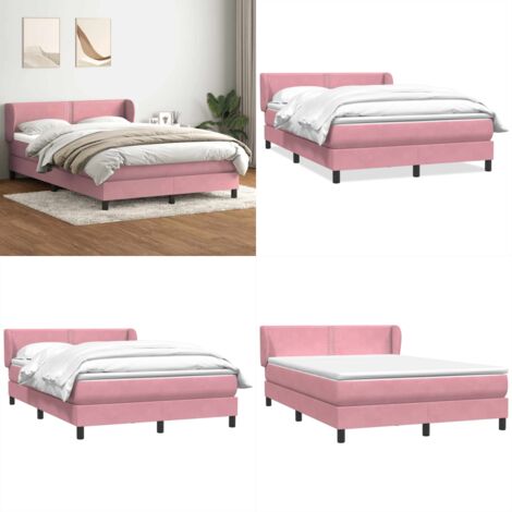 Giroletto a Molle con Materasso Rosa 160x210 cm in Velluto - Materasso a molle insacchettate - Letto rosa