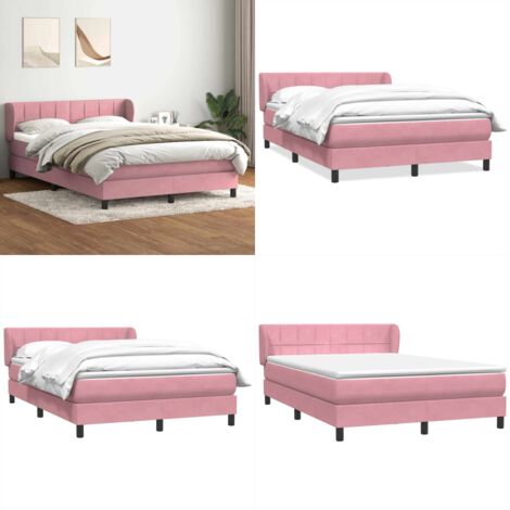 Giroletto a Molle con Materasso Rosa 160x210 cm in Velluto - Materasso a molle insacchettate - Letto rosa