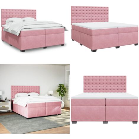 Giroletto a Molle con Materasso Rosa 200x200 cm in Velluto - Materasso a molle insacchettate - Letto a molle