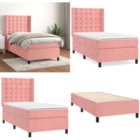 Giroletto a Molle con Materasso Rosa 80x200 cm in Velluto - Materasso a molle - Letto rosa