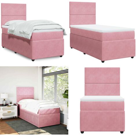 Giroletto a Molle con Materasso Rosa 90x200 cm in Velluto - Materasso a molle insacchettate - Letto a molle