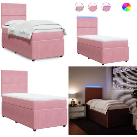 Giroletto a Molle con Materasso Rosa 90x200 cm in Velluto - Materasso a molle insacchettate - Letto con luci LED