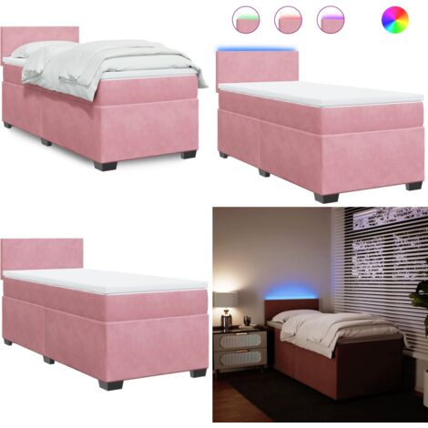 Giroletto a Molle con Materasso Rosa 90x200 cm in Velluto - Materasso a molle insacchettate - Letto con luci LED