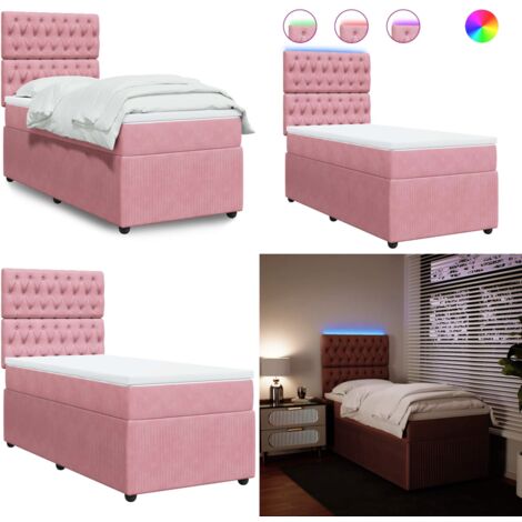 Giroletto a Molle con Materasso Rosa 90x200 cm in Velluto - Materasso a molle insacchettate - Letto con testiera regolabile