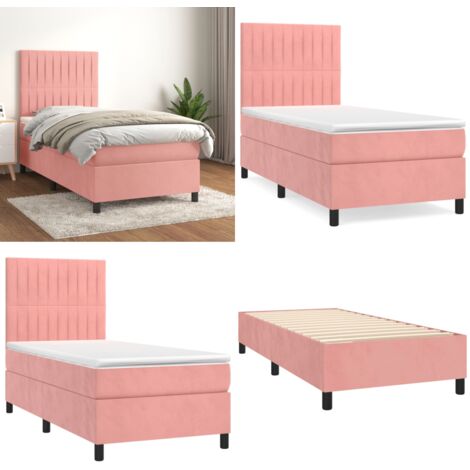 Giroletto a Molle con Materasso Rosa 90x200 cm in Velluto - Materasso a molle - Letto rosa