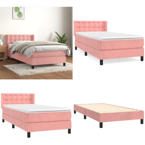 Giroletto a Molle con Materasso Rosa 90x200 cm in Velluto - Materasso a molle - Letto rosa