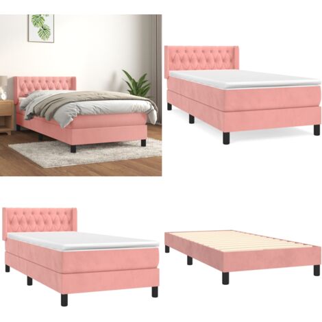 Giroletto a Molle con Materasso Rosa 90x200 cm in Velluto - Materasso a molle - Letto rosa