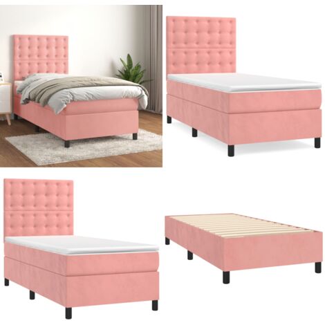 Giroletto a Molle con Materasso Rosa 90x200 cm in Velluto - Materasso a molle - Letto rosa