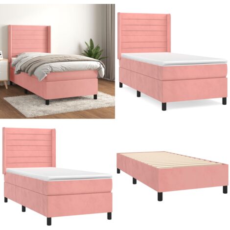 Giroletto a Molle con Materasso Rosa 90x200 cm in Velluto - Materasso a molle - Letto rosa