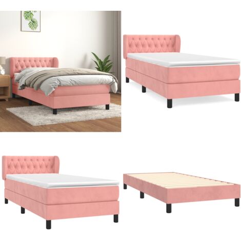 Giroletto a Molle con Materasso Rosa 90x200 cm in Velluto - Materasso a molle - Letto rosa