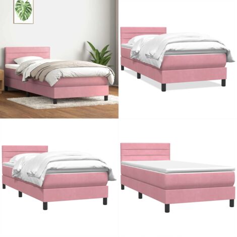 Giroletto a Molle con Materasso Rosa 90x210 cm Velluto - Materasso a molle insacchettate - Testiera regolabile