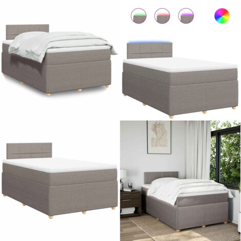 Giroletto a Molle con Materasso Tortora 120x190 cm in Tessuto - Materasso a molle insacchettate - Letto con luci LED