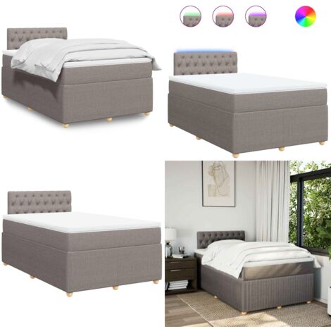 Giroletto a Molle con Materasso Tortora 120x190 cm in Tessuto - Materasso a molle insacchettate - Letto con luci LED