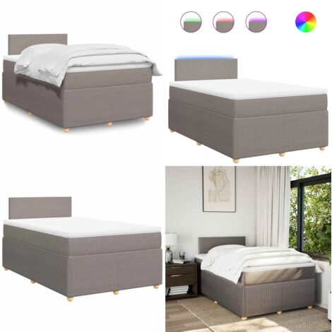 Giroletto a Molle con Materasso Tortora 120x190 cm in Tessuto - Materasso a molle insacchettate - Letto con luci LED