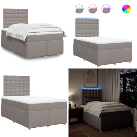 Giroletto a Molle con Materasso Tortora 120x190 cm in Tessuto - Materasso a molle insacchettate - Letto con testiera regolabile