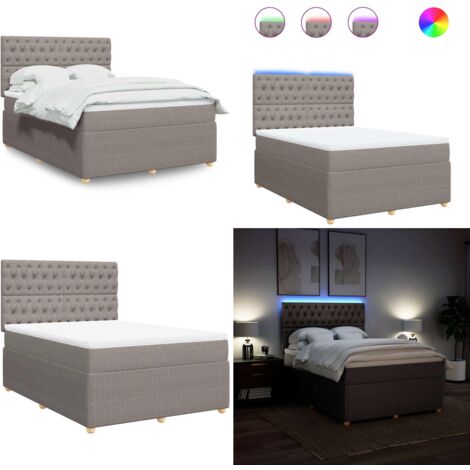Giroletto a Molle con Materasso Tortora 140x190 cm in Tessuto - Materasso a molle insacchettate - Letto con luci a LED
