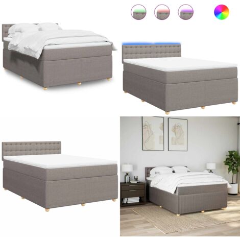 Giroletto a Molle con Materasso Tortora 140x190 cm in Tessuto - Materasso a molle insacchettate - Letto con luci a LED