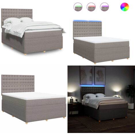 Giroletto a Molle con Materasso Tortora 140x190 cm in Tessuto - Materasso a molle insacchettate - Letto con luci a LED