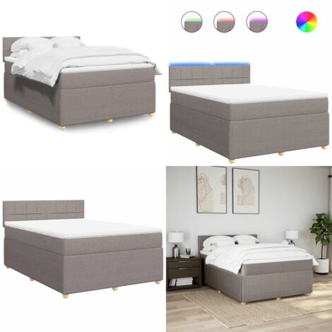 Giroletto a Molle con Materasso Tortora 140x190 cm in Tessuto - Materasso a molle insacchettate - Letto con luci LED