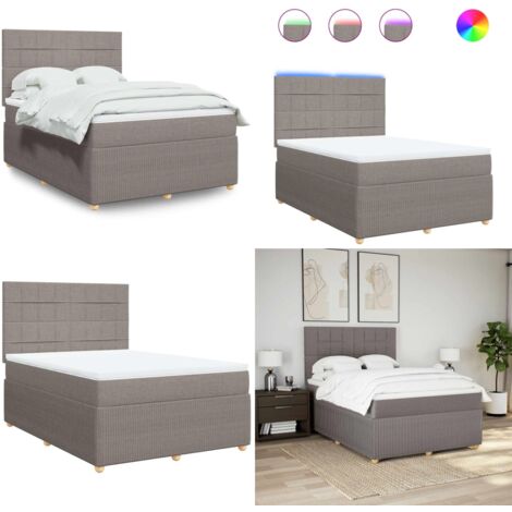 Giroletto a Molle con Materasso Tortora 140x190 cm in Tessuto - Materasso a molle insacchettate - Letto con luci LED