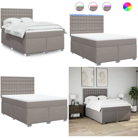 Giroletto a Molle con Materasso Tortora 160x200 cm in Tessuto - Materasso a molle insacchettate - Letto con testiera regolabile