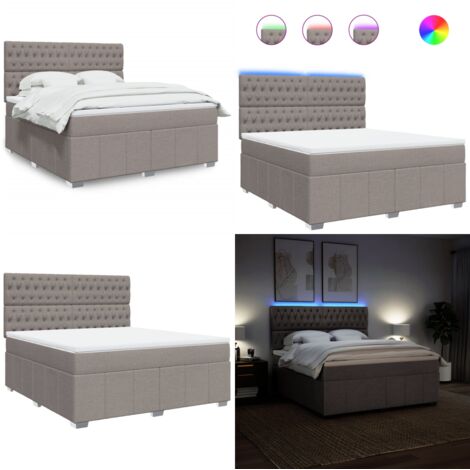 Giroletto a Molle con Materasso Tortora 180x200 cm in Tessuto - Materasso a molle insacchettate - Letto con luci a LED