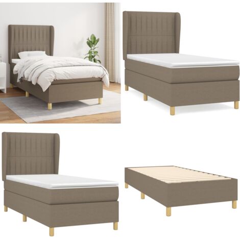 Giroletto a Molle con Materasso Tortora 90x190 cm in Tessuto - Materasso a molle - Letto con testiera regolabile