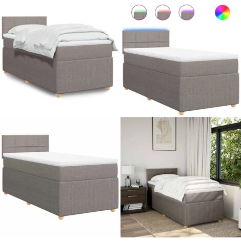 Giroletto a Molle con Materasso Tortora 90x200 cm inTessuto - Materasso a molle insacchettate - Letto con luci LED