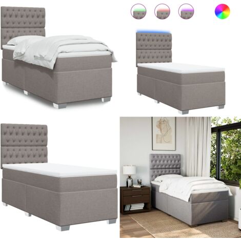 Giroletto a Molle con Materasso Tortora 90x200 cm inTessuto - Materasso a molle insacchettate - Letto con testiera regolabile