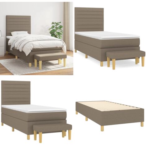 Giroletto a Molle con Materasso Tortora 90x200 cm inTessuto - Materasso a molle - Letto con testiera regolabile