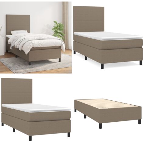 Giroletto a Molle con Materasso Tortora 90x200 cm inTessuto - Materasso a molle - Letto con testiera regolabile
