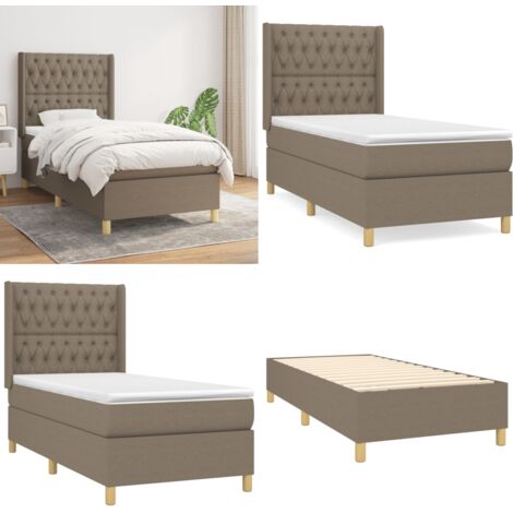 Giroletto a Molle con Materasso Tortora 90x200 cm inTessuto - Materasso a molle - Letto con testiera regolabile