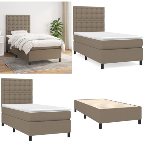Giroletto a Molle con Materasso Tortora 90x200 cm inTessuto - Materasso a molle - Letto con testiera regolabile