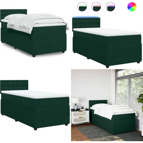 Giroletto a Molle con Materasso Verde Scuro 100x200 cm Velluto - Materasso a molle insacchettate - Letto con luci LED