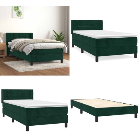 Giroletto a Molle con Materasso Verde Scuro 100x200 cm Velluto - Materasso a molle insacchettato - Letto con testiera regolabile