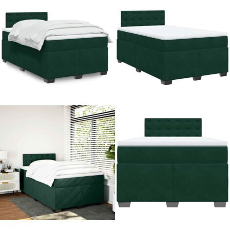 Giroletto a Molle con Materasso Verde Scuro 120x200 cm Velluto - Materasso a molle insacchettate - Letto a molle