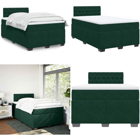Giroletto a Molle con Materasso Verde Scuro 120x200 cm Velluto - Materasso a molle insacchettate - Letto a molle