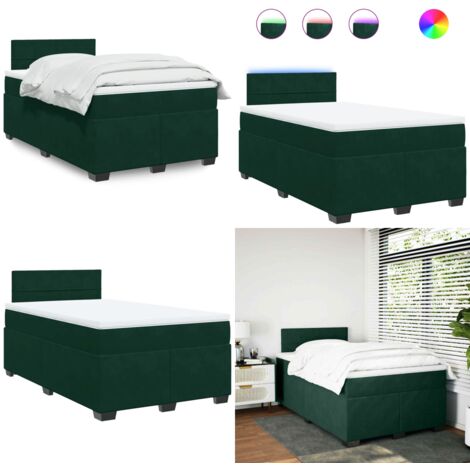 Giroletto a Molle con Materasso Verde Scuro 120x200 cm Velluto - Materasso a molle insacchettate - Letto con luci LED