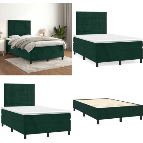 Giroletto a Molle con Materasso Verde Scuro 120x200 cm Velluto - Materasso a molle insacchettato - Letto con testiera regolabile