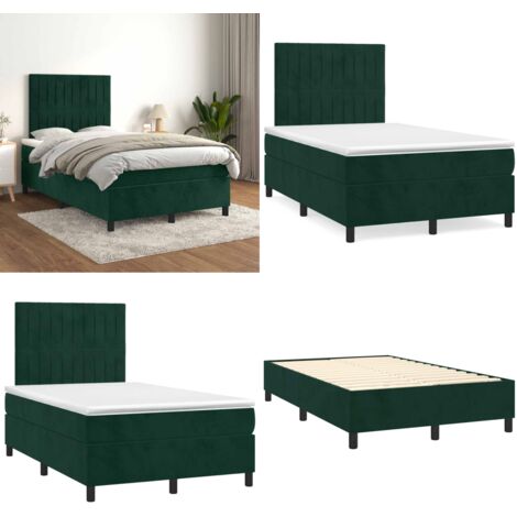 Giroletto a Molle con Materasso Verde Scuro 120x200 cm Velluto - Materasso a molle insacchettato - Letto con testiera regolabile