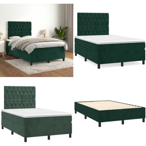 Giroletto a Molle con Materasso Verde Scuro 120x200 cm Velluto - Materasso a molle insacchettato - Letto con testiera regolabile